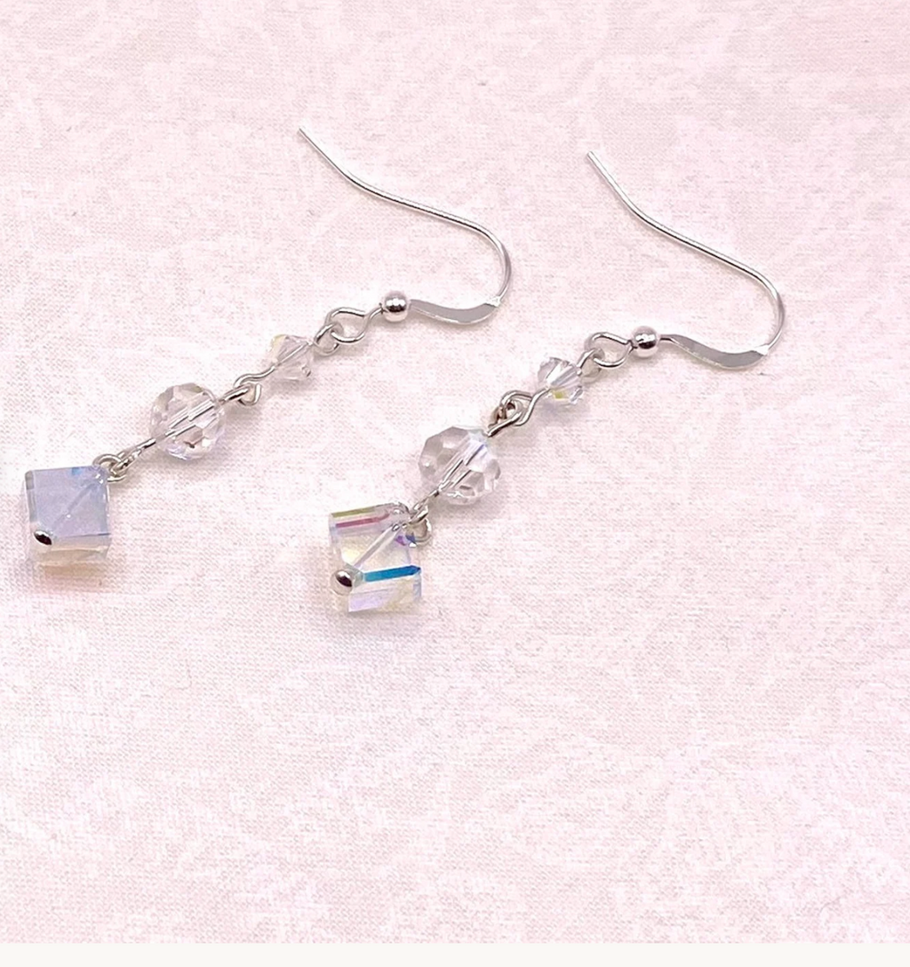 Sparkling Swarovski Crystal Aurora Borealis Cube Earrings