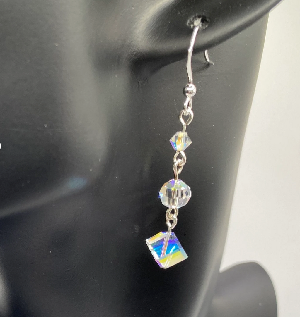 Sparkling Swarovski Crystal Aurora Borealis Cube Earrings