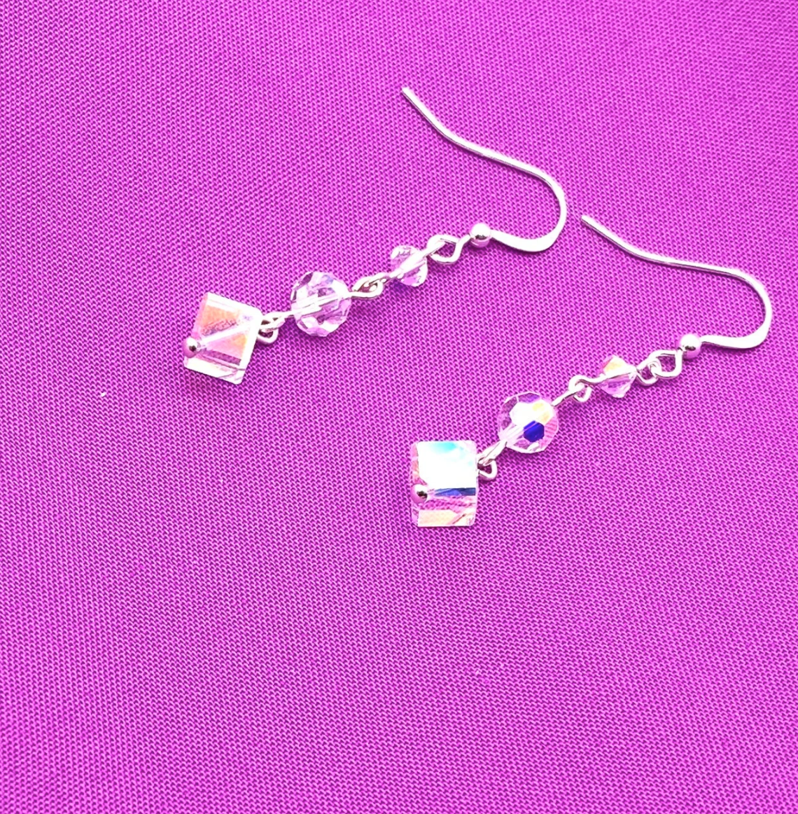 Sparkling Swarovski Crystal Aurora Borealis Cube Earrings