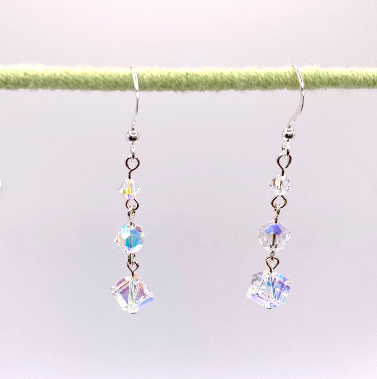 Sparkling Swarovski Crystal Aurora Borealis Cube Earrings
