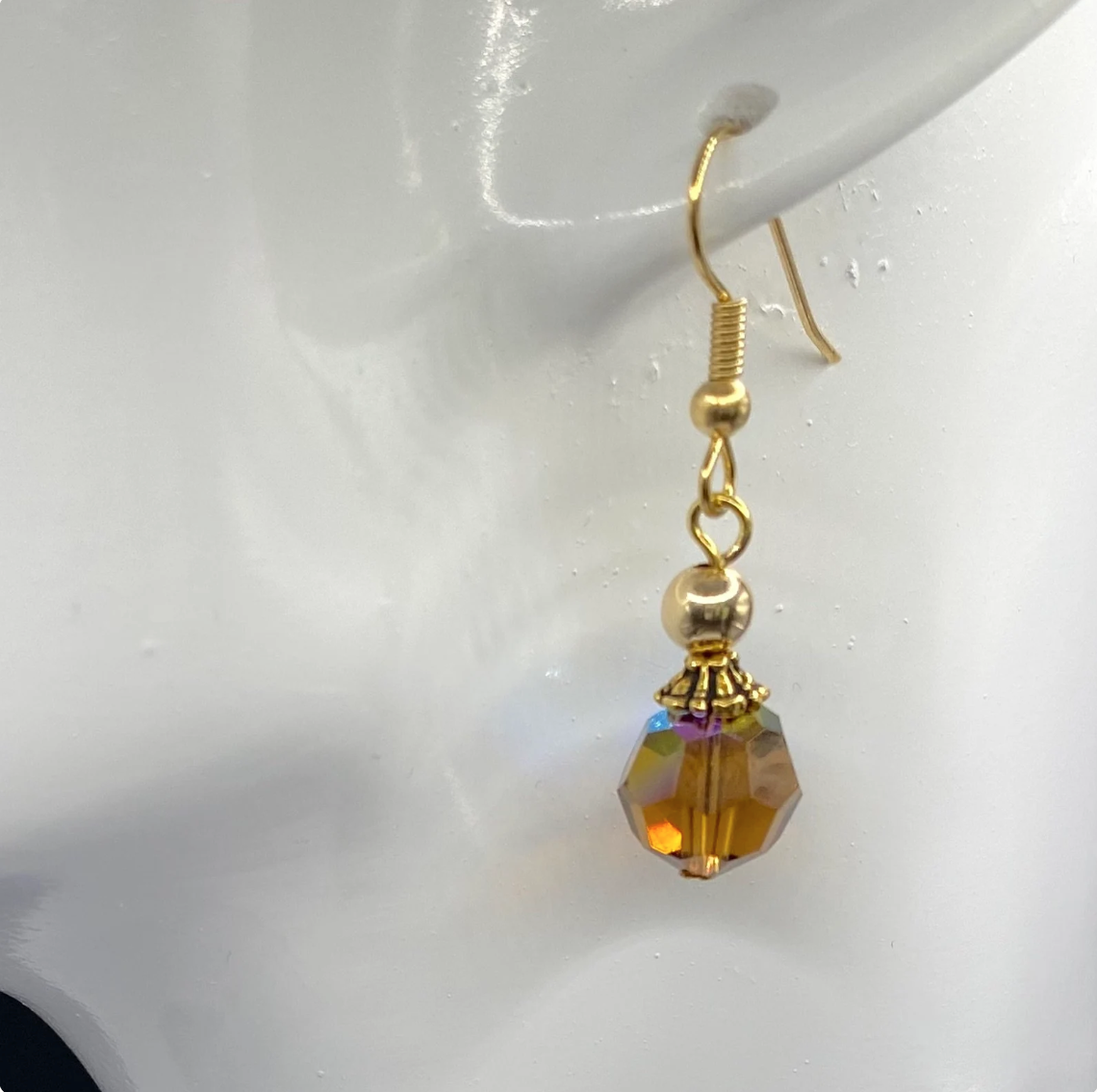 Smoke Topaz Swarovski Crystal Dangle Earrings: Aurora Borealis Iridescent