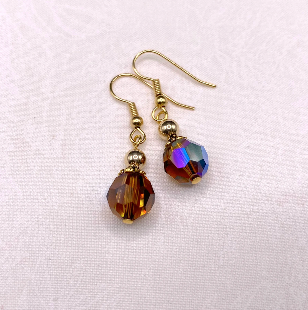 Smoke Topaz Swarovski Crystal Dangle Earrings: Aurora Borealis Iridescent
