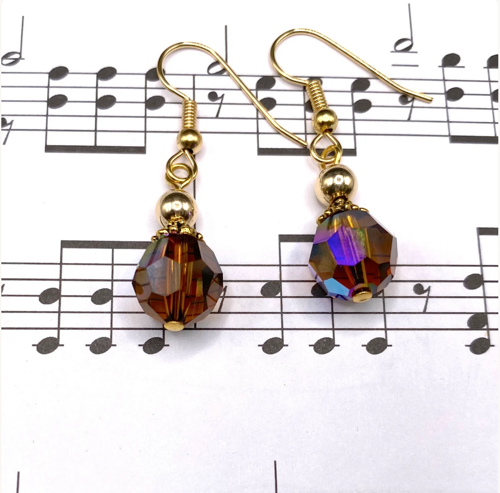 Smoke Topaz Swarovski Crystal Dangle Earrings: Aurora Borealis Iridescent