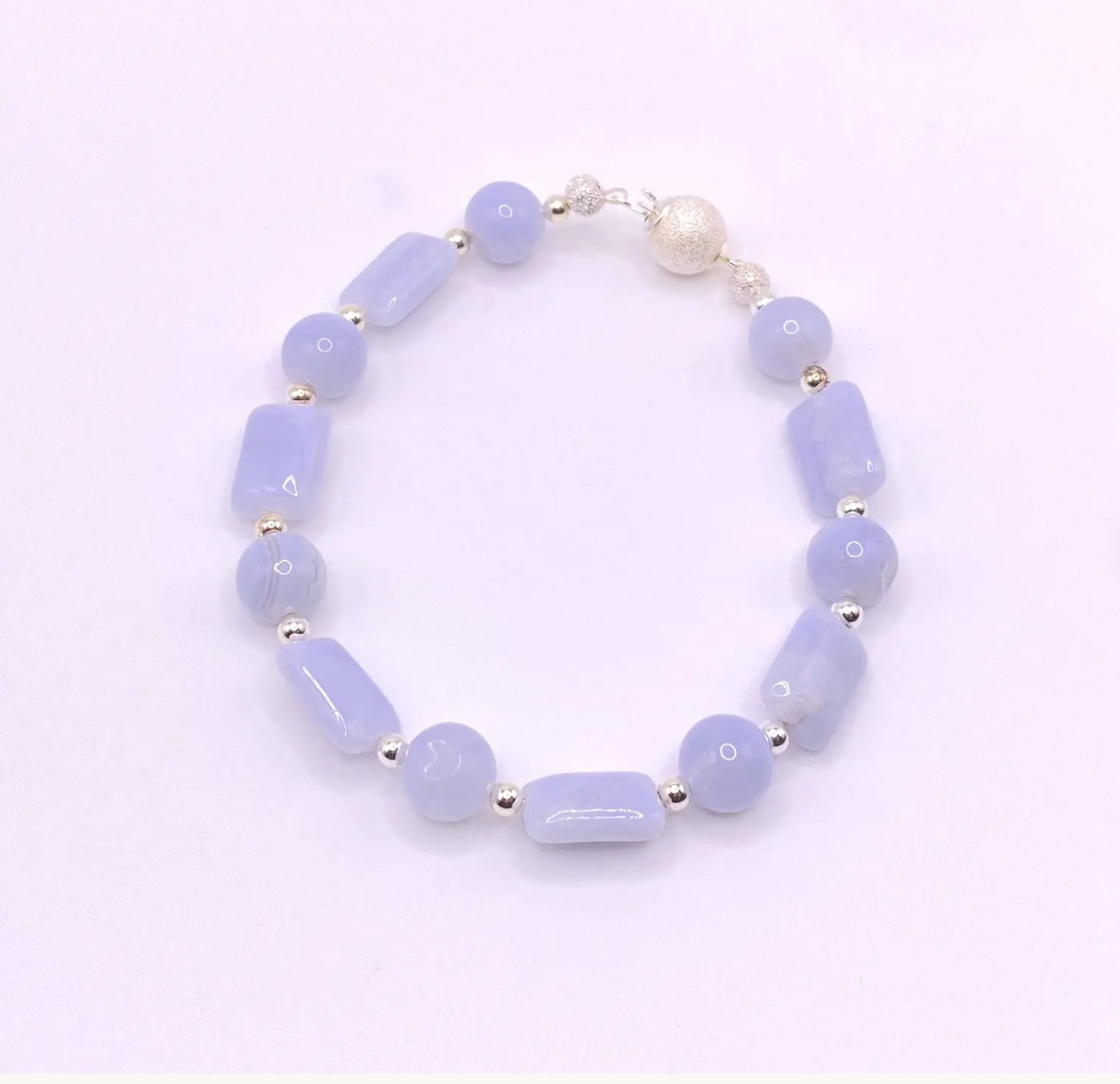 Light Blue Lace Agate Bracelet: Sterling Silver Stardust Clasp