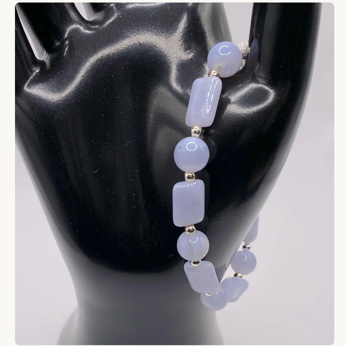 Light Blue Lace Agate Bracelet: Sterling Silver Stardust Clasp