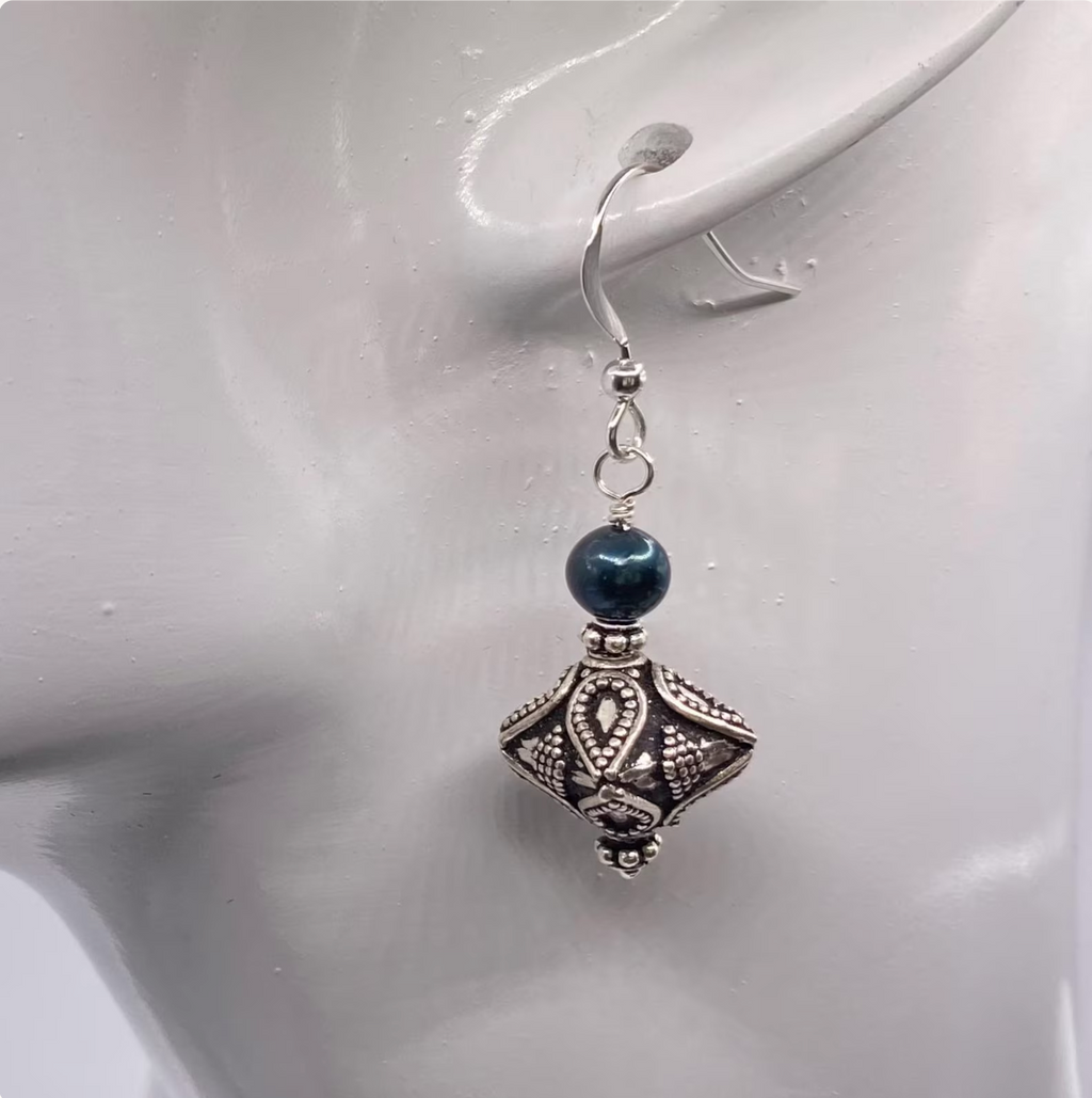 Bali Silver and Freshwater Pearl Earrings