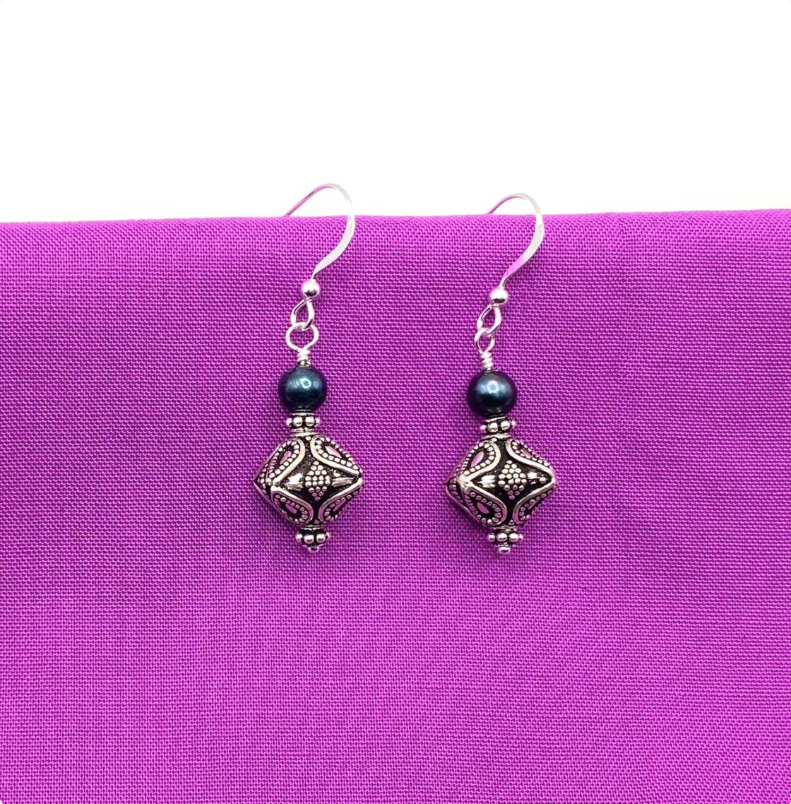 Bali Silver and Freshwater Pearl Earrings