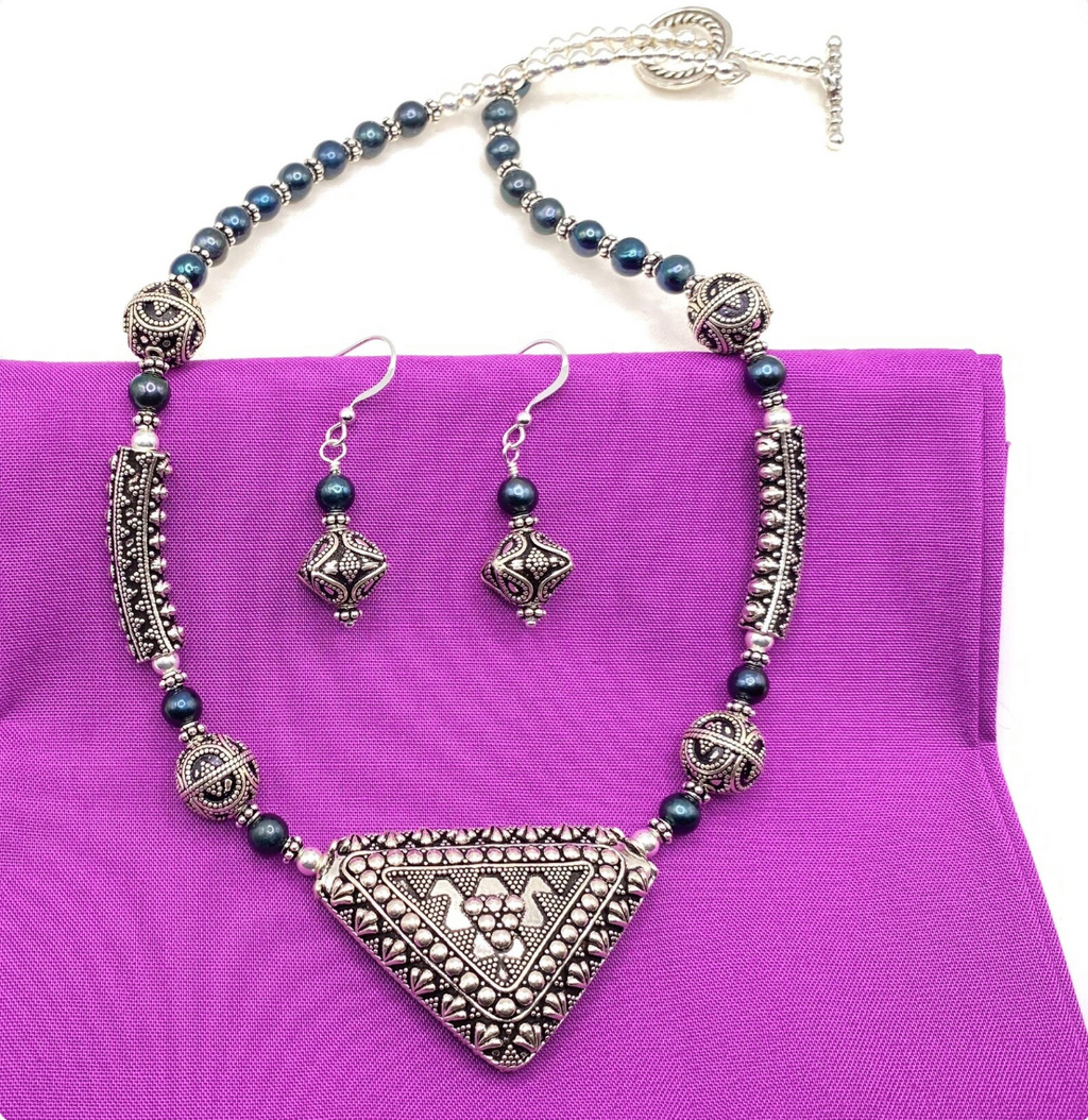 Bali Silver and Freshwater Pearl Earrings