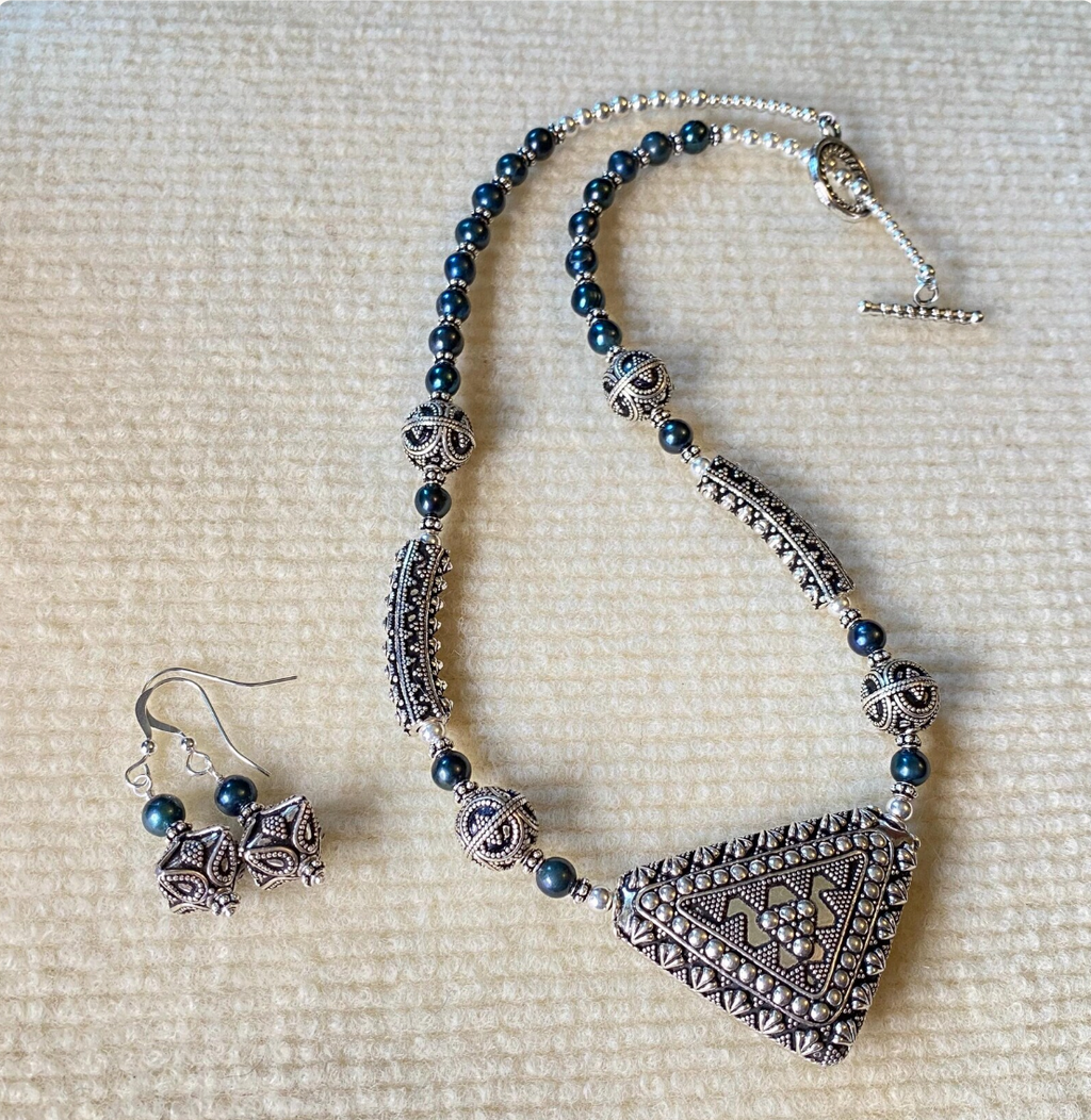 Bali Silver and Freshwater Pearl Earrings