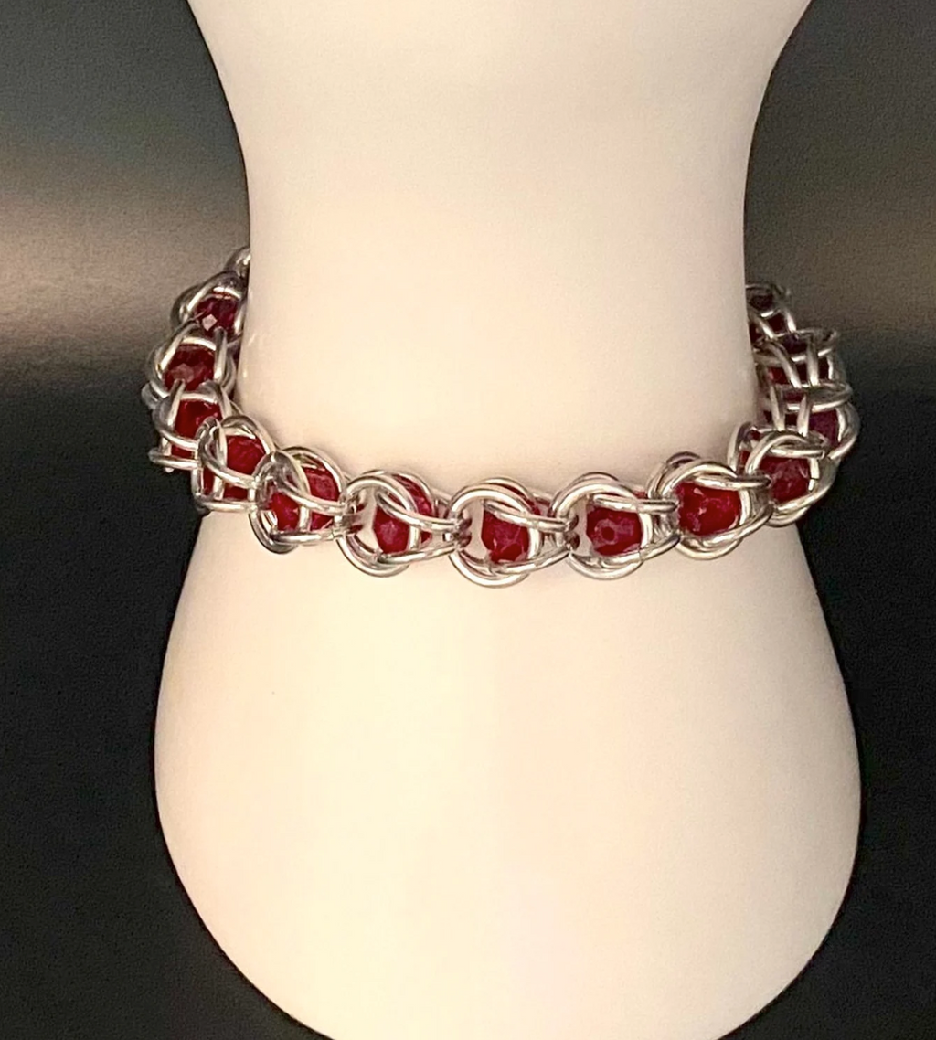 Red Swarovski Crystal Chainmail Bracelet - Captive Bead