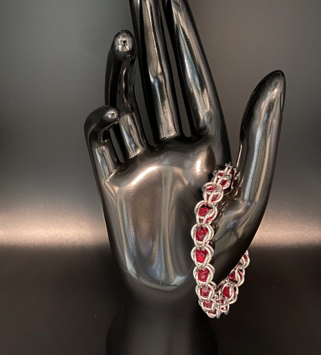 Red Swarovski Crystal Chainmail Bracelet - Captive Bead