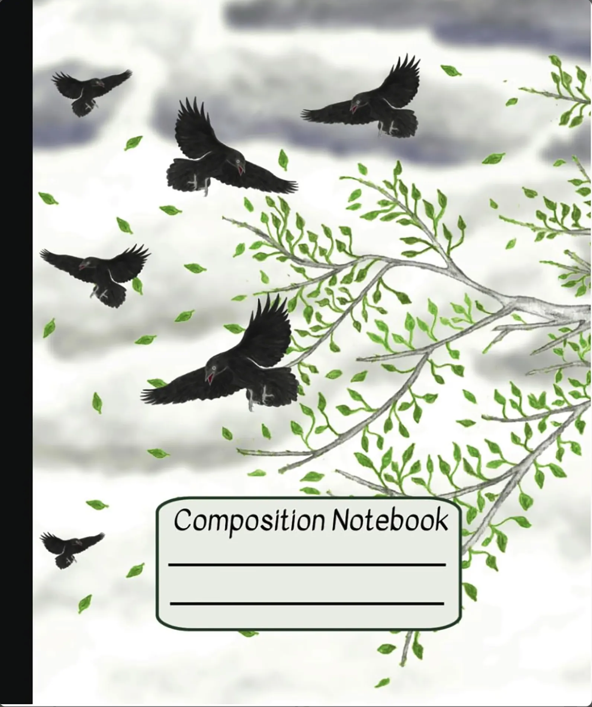 Composition Notebook: College Ruled with Ravens and Crows Soaring in a Storm Illustration