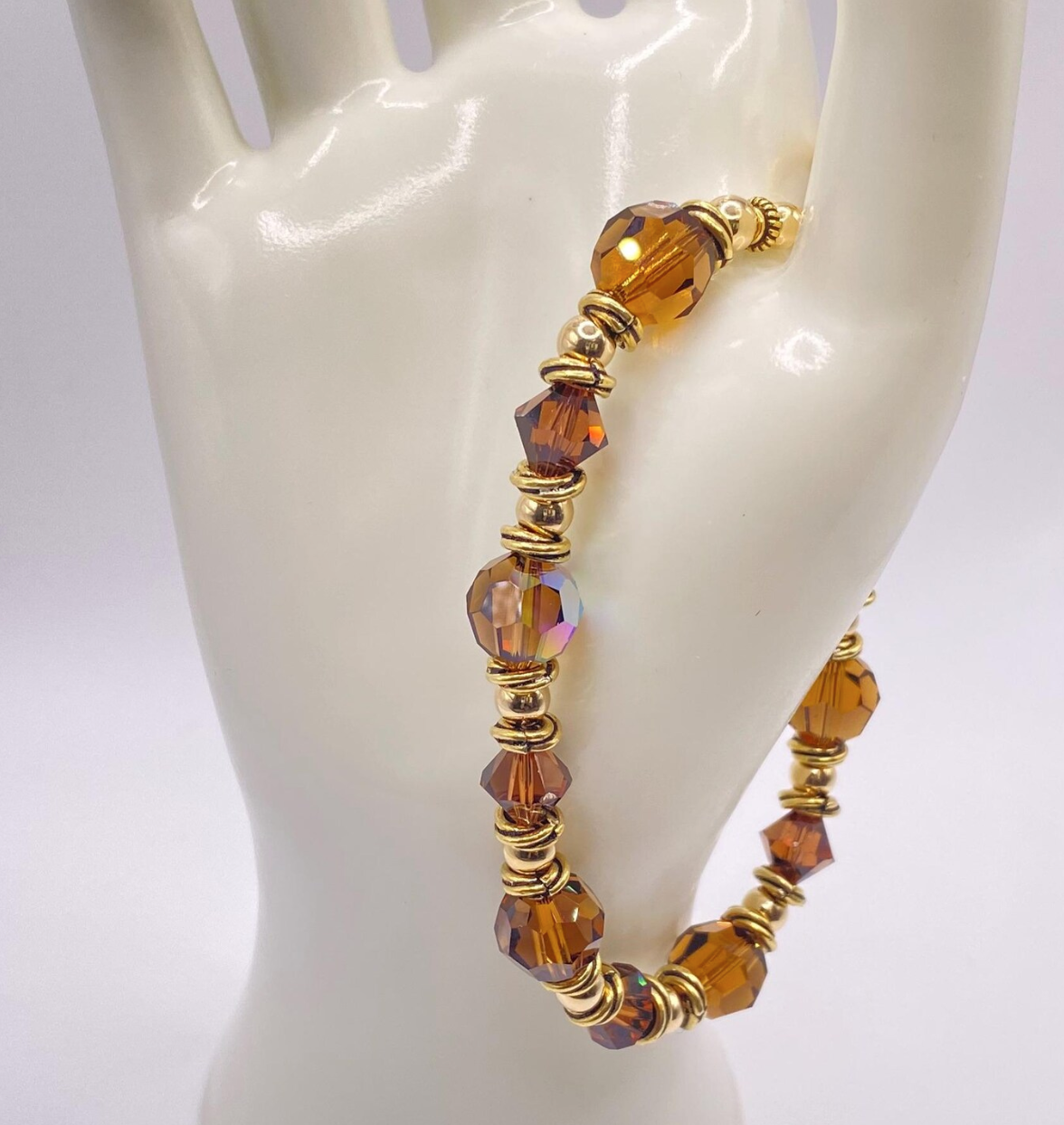 Brown Topaz Swarovski Crystal & Gold Filled Bead Bracelet