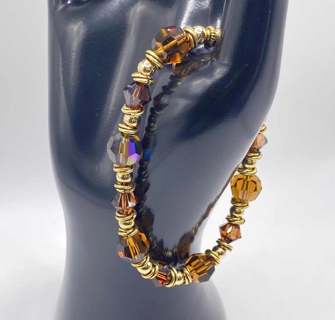 Brown Topaz Swarovski Crystal & Gold Filled Bead Bracelet