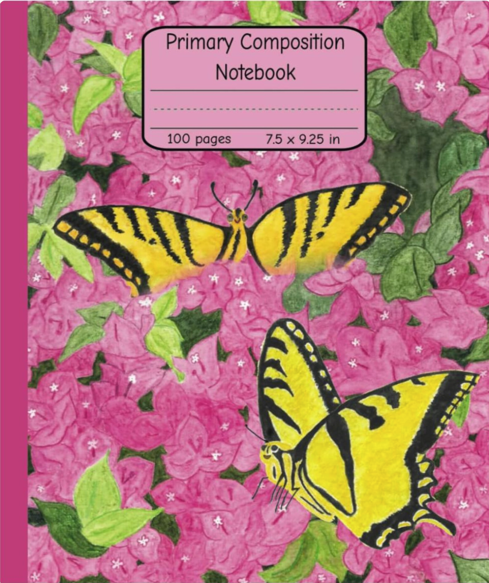 Butterfly & Flower Primary Composition Notebook: Draw and Write Journal