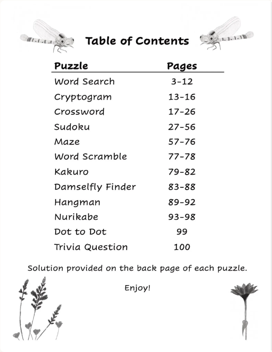 Dragonfly Lover Variety Puzzle Book: Word Search, Sudoku, Mazes, Crosswords
