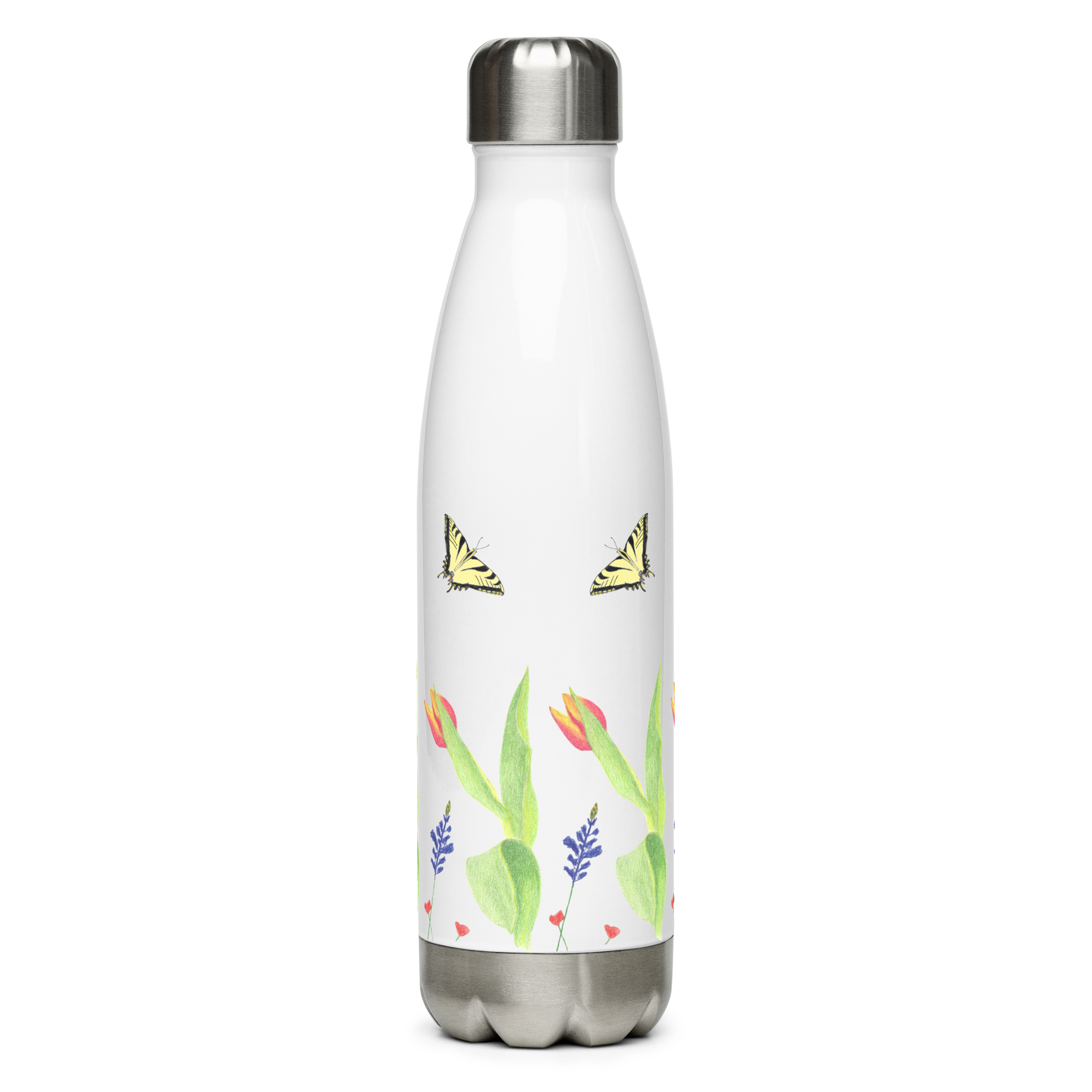 Tulips and Butterflies Stainless Steel Water Bottle