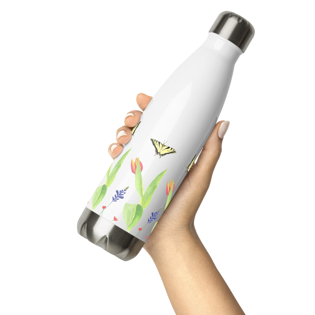 Tulips and Butterflies Stainless Steel Water Bottle