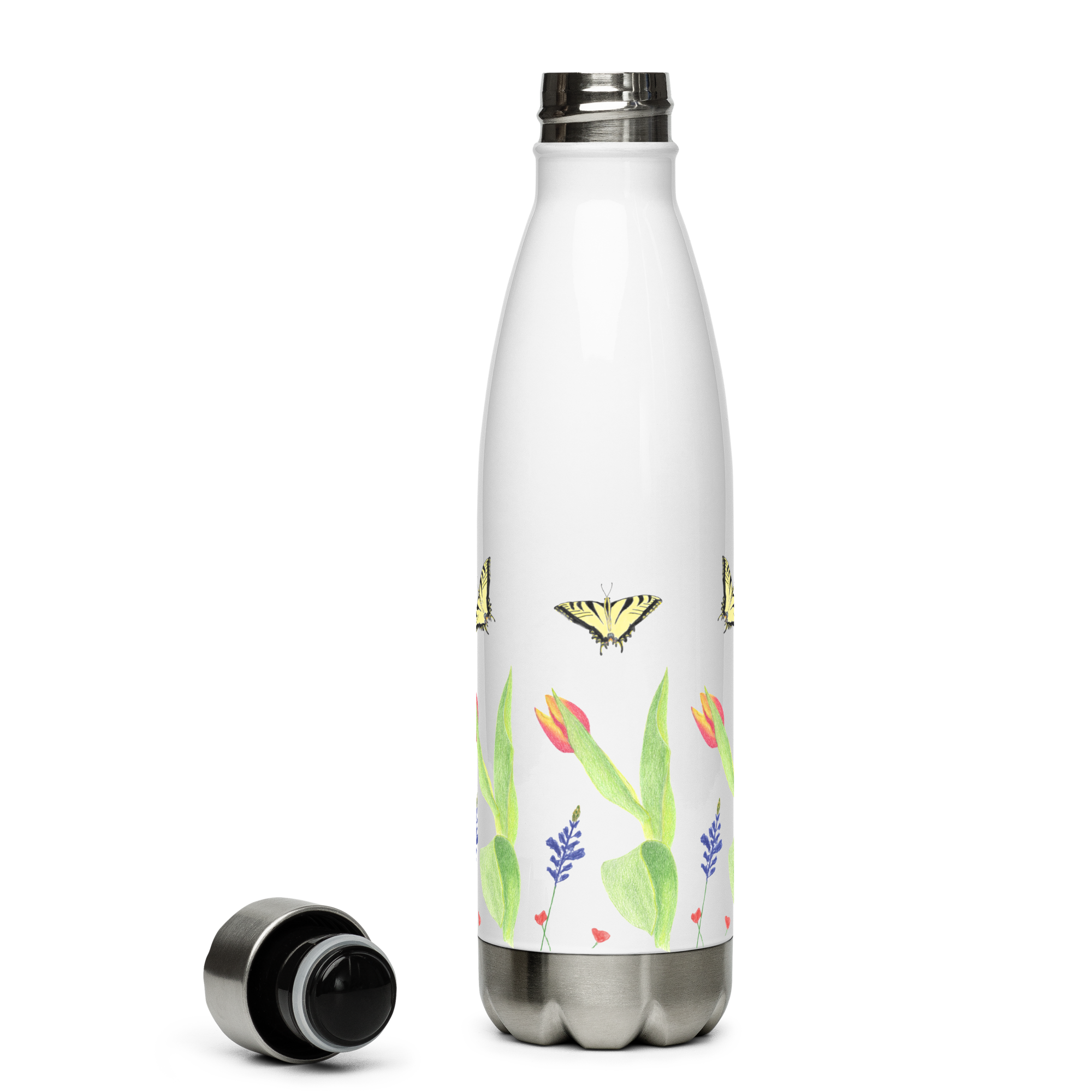 Tulips and Butterflies Stainless Steel Water Bottle