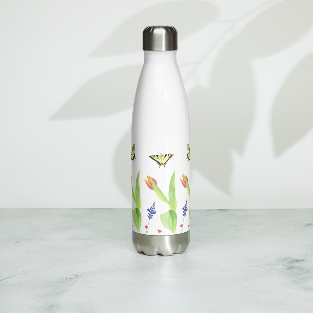 Tulips and Butterflies Stainless Steel Water Bottle
