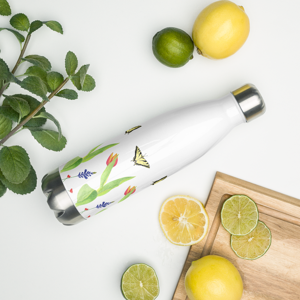 Tulips and Butterflies Stainless Steel Water Bottle