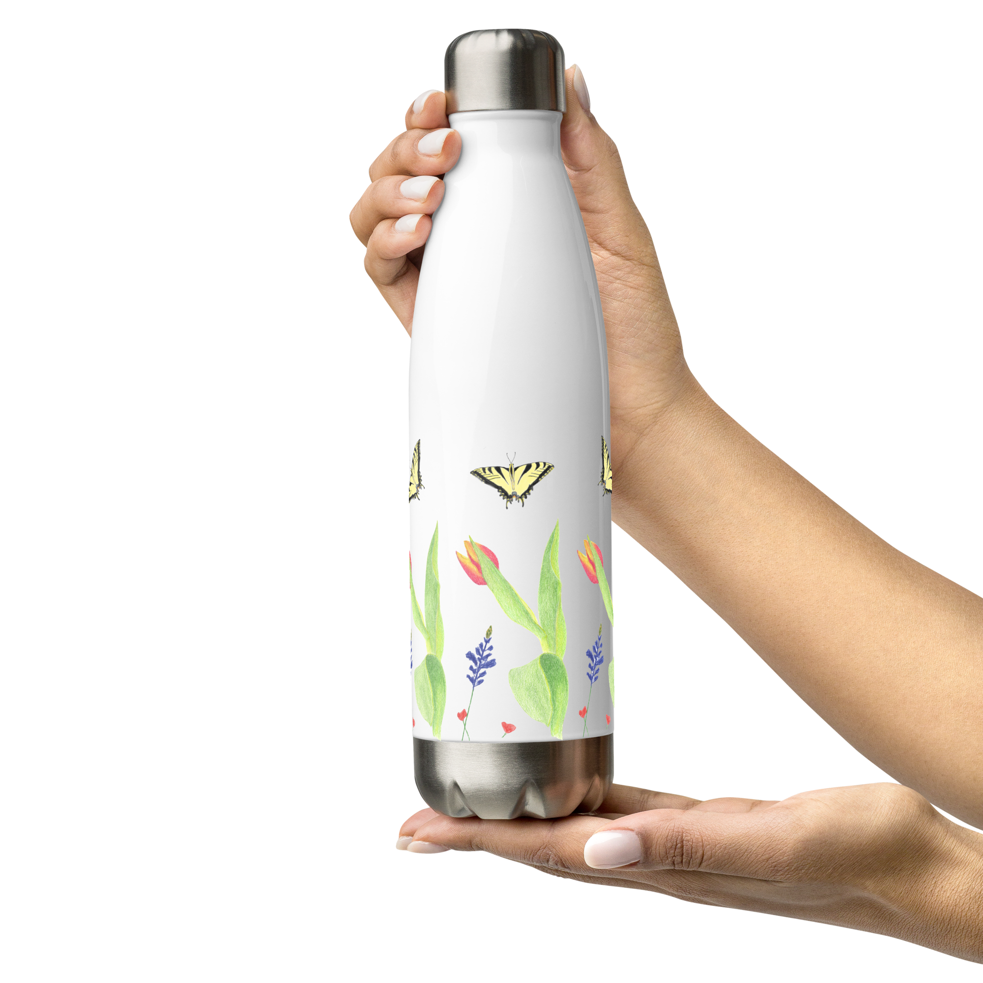 Tulips and Butterflies Stainless Steel Water Bottle