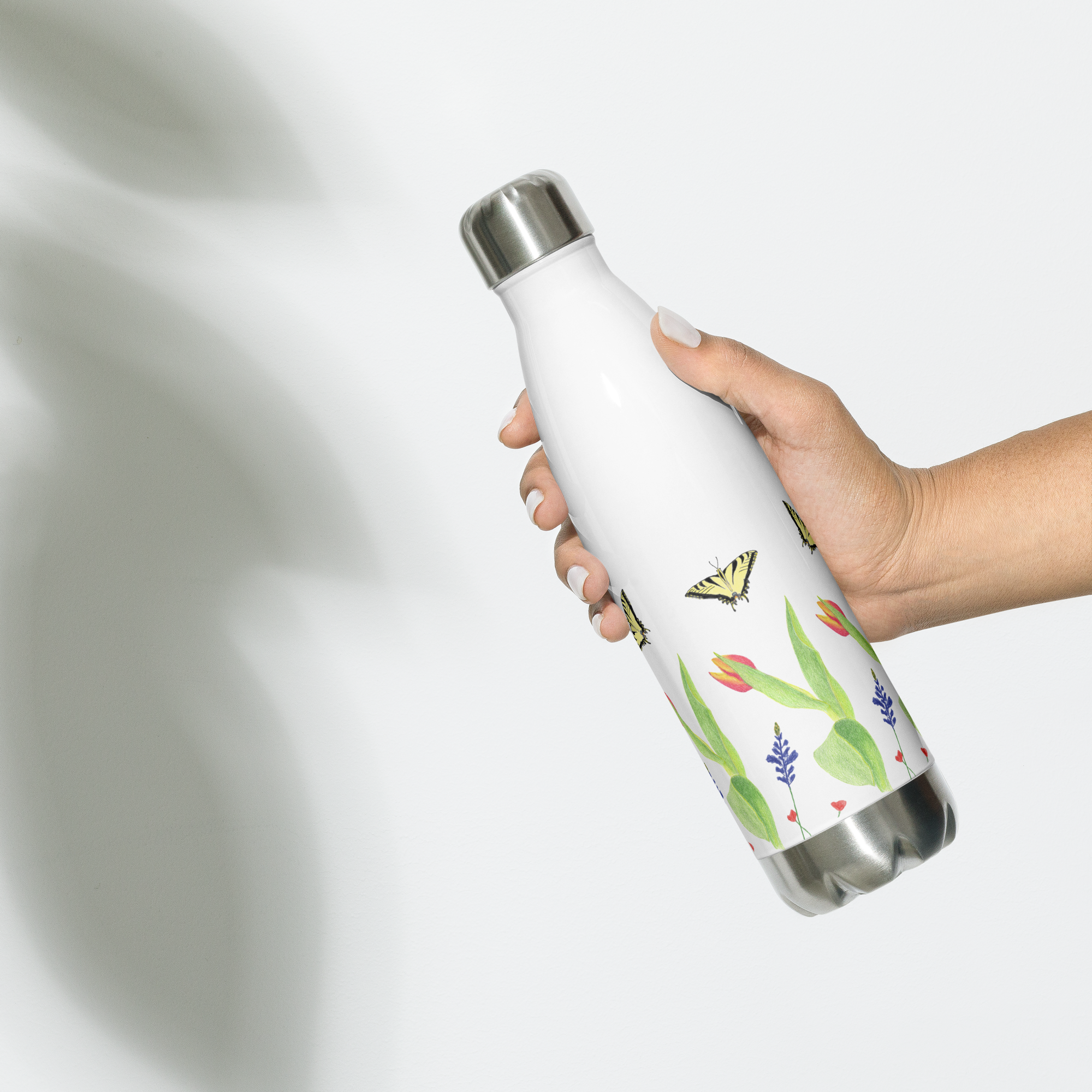 Tulips and Butterflies Stainless Steel Water Bottle