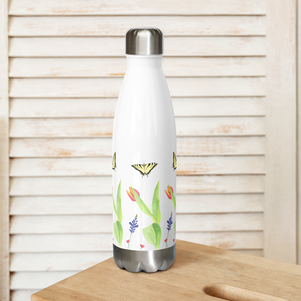 Tulips and Butterflies Stainless Steel Water Bottle