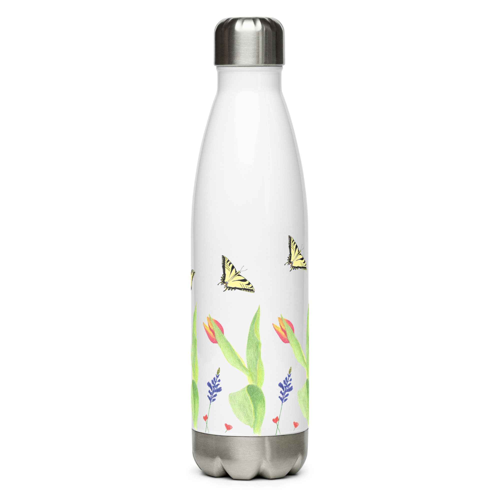 Tulips and Butterflies Stainless Steel Water Bottle