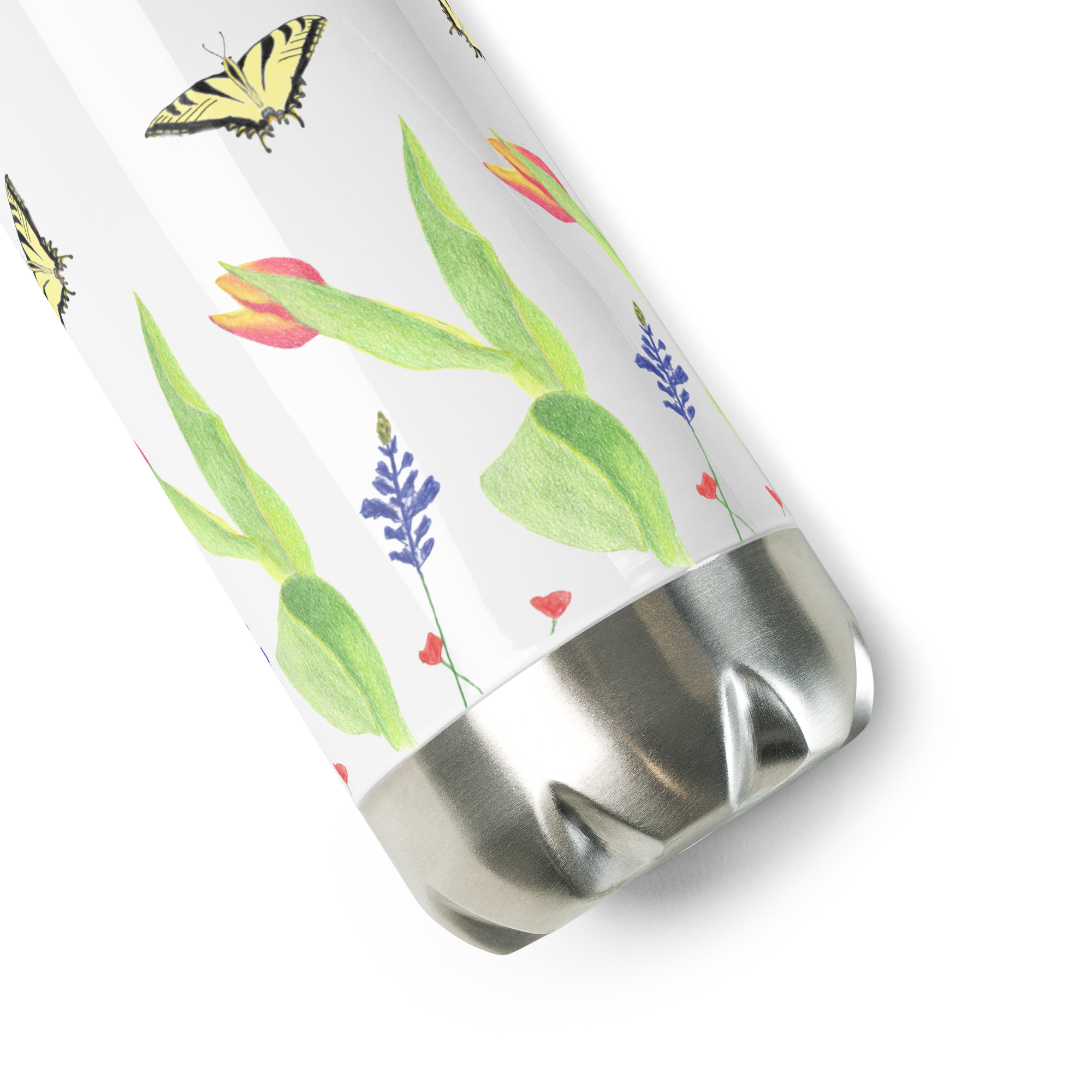 Tulips and Butterflies Stainless Steel Water Bottle