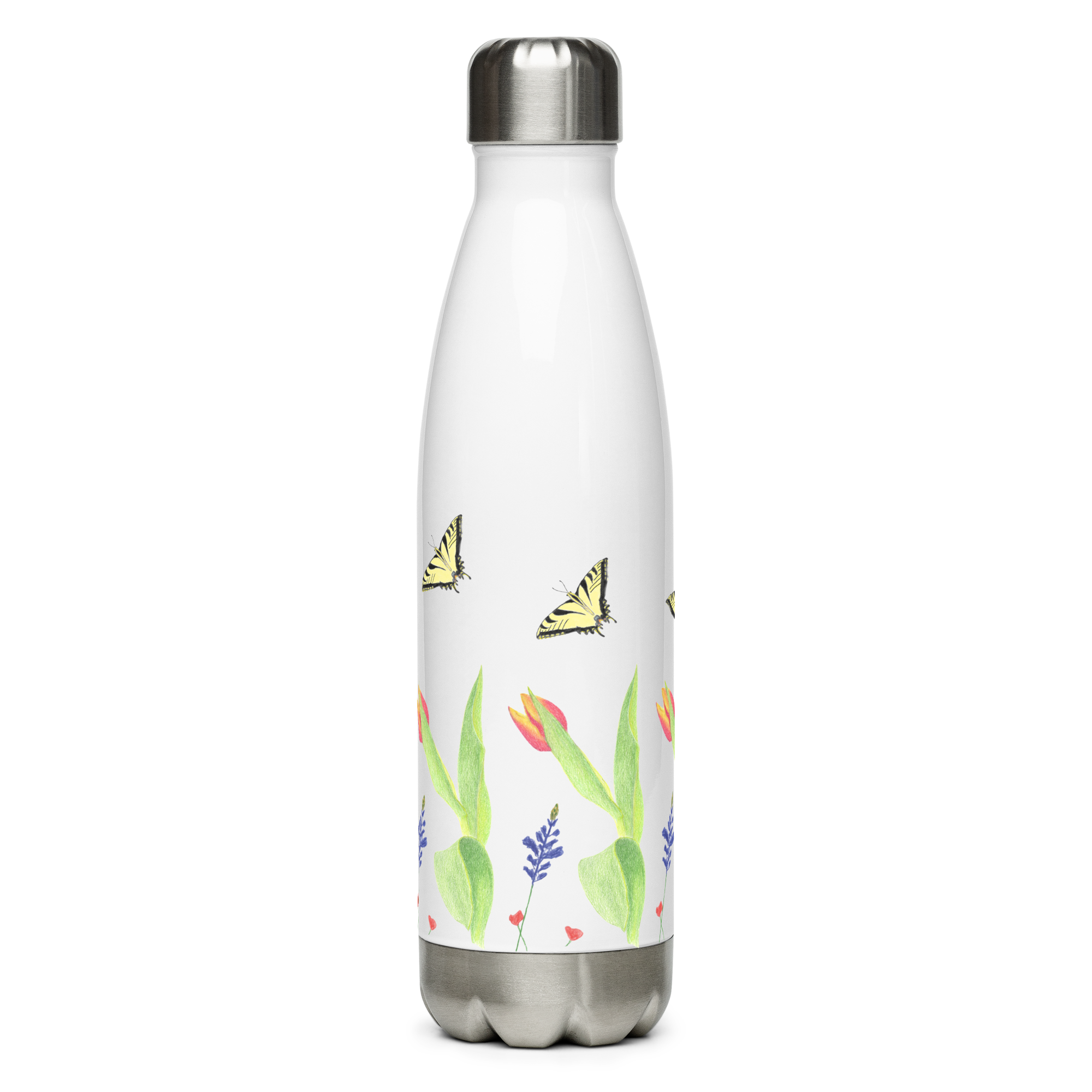 Tulips and Butterflies Stainless Steel Water Bottle